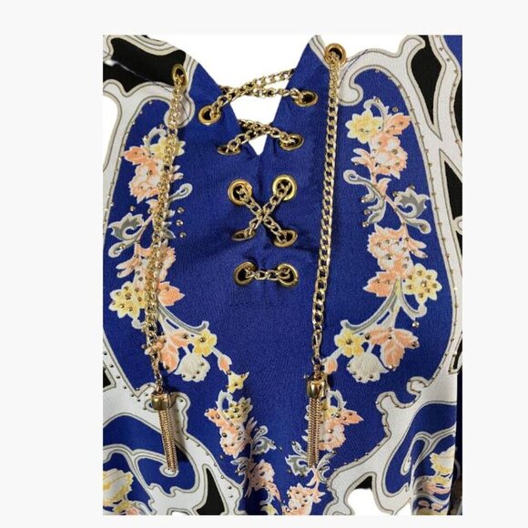 IM Collection Elegant Multicolor Tunic with Gold Chains Tassels Size PM EUC - Picture 2 of 9